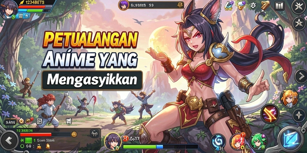 Tangkapan layar gameplay 1234BETS menampilkan aksi karakter anime yang seru.