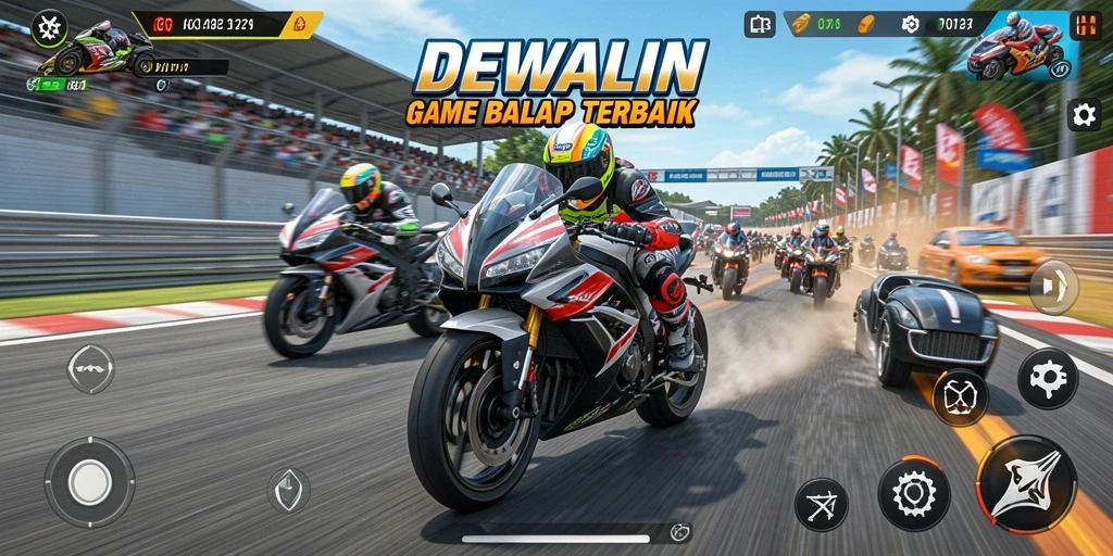 Screenshot gameplay DEWALIN menampilkan aksi balap motor yang mendebarkan.