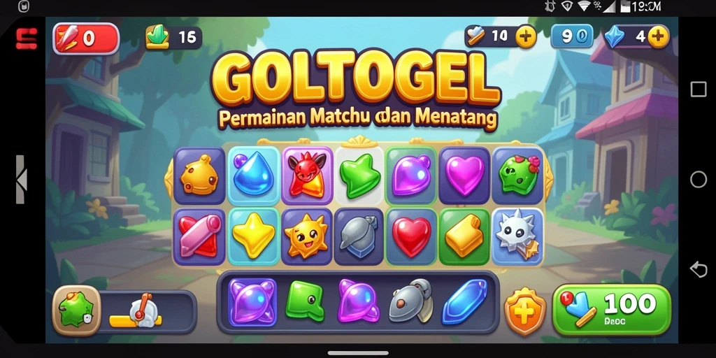 Screenshot gameplay GOLTOGEL dengan elemen Match-3 yang menarik.