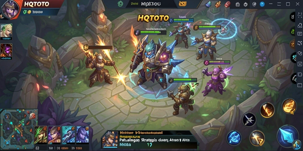 Tampilan gameplay HQTOTO yang seru dalam pertempuran MOBA.