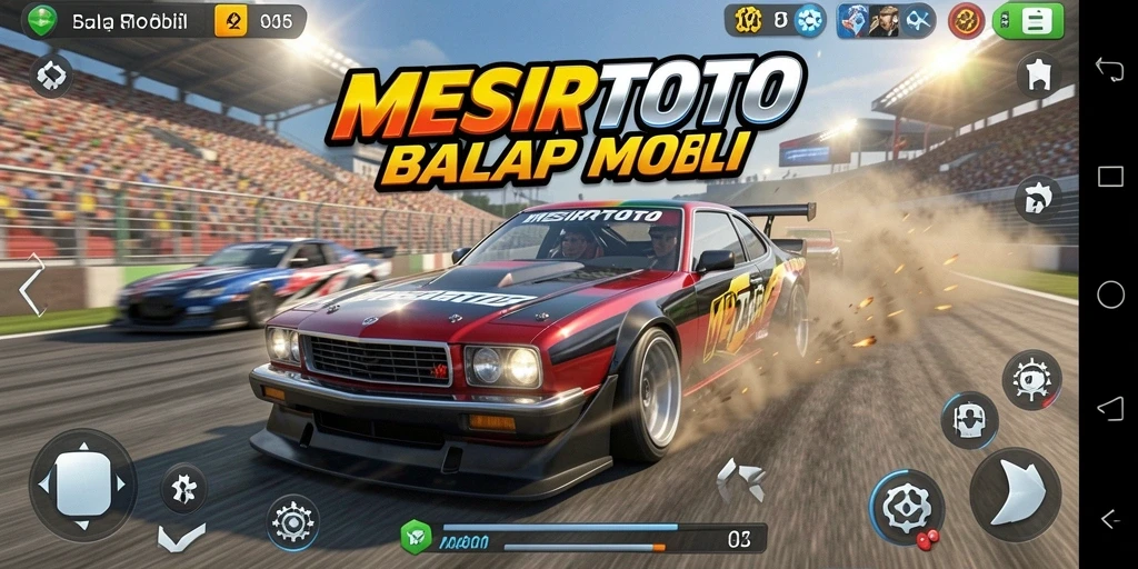 Tampilan gameplay seru dalam MESIRTOTO saat balapan dengan teman.