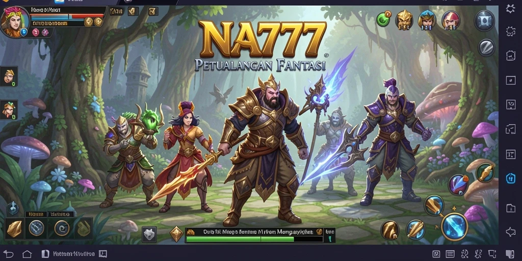 Tangkapan layar utama gameplay NA777, menampilkan pertempuran epik dalam dunia RPG.
