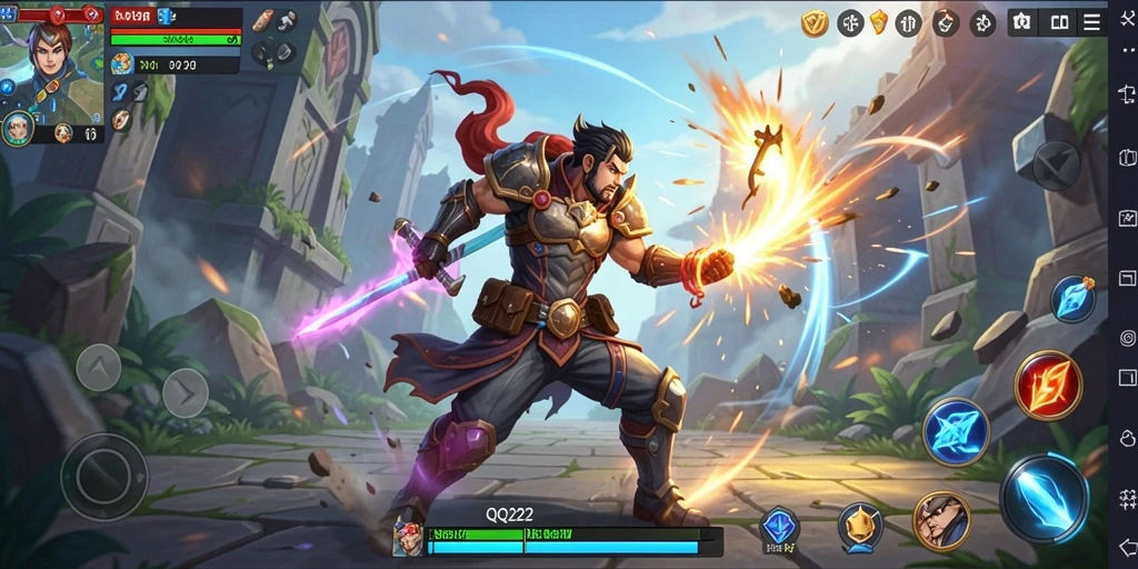 Screenshot gameplay QQ222 menampilkan pertarungan seru dengan karakter unik.