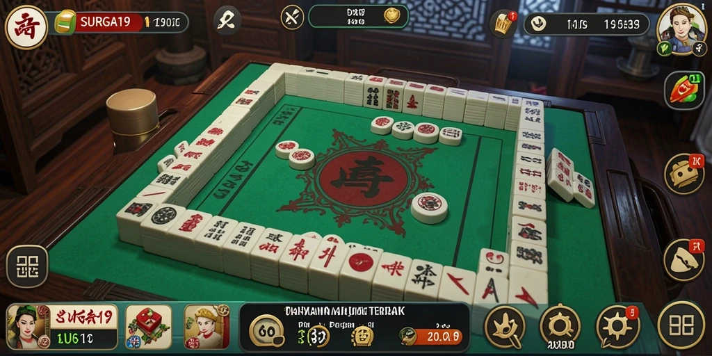 Tampilan gameplay SURGA19 dengan grafis Mahjong yang memukau.