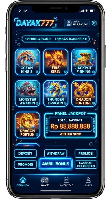 Tampilan aplikasi dayak777 yang menunjukkan kategori unggulan.